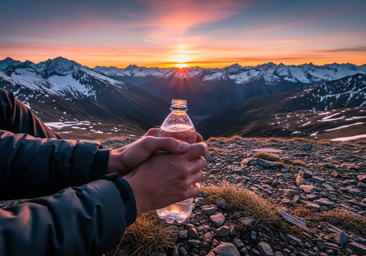 山頂から絶景を眺めている主観視点の失敗画像
